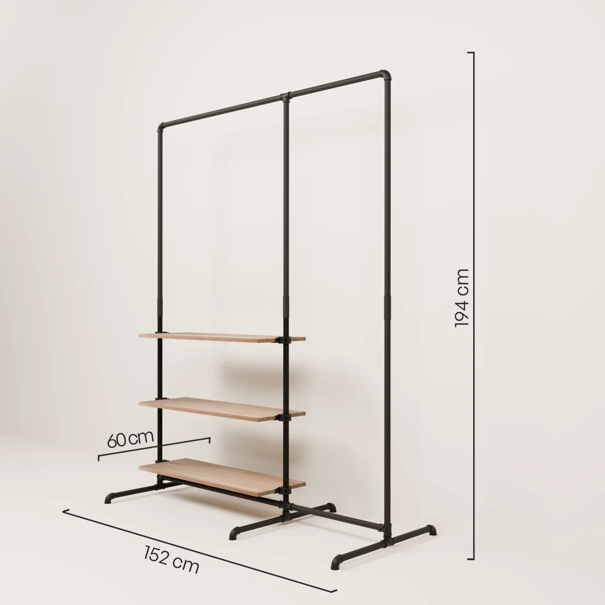 LAS 1.5 OAK – 3 estantes | Perchero con compartimentos de almacenamiento