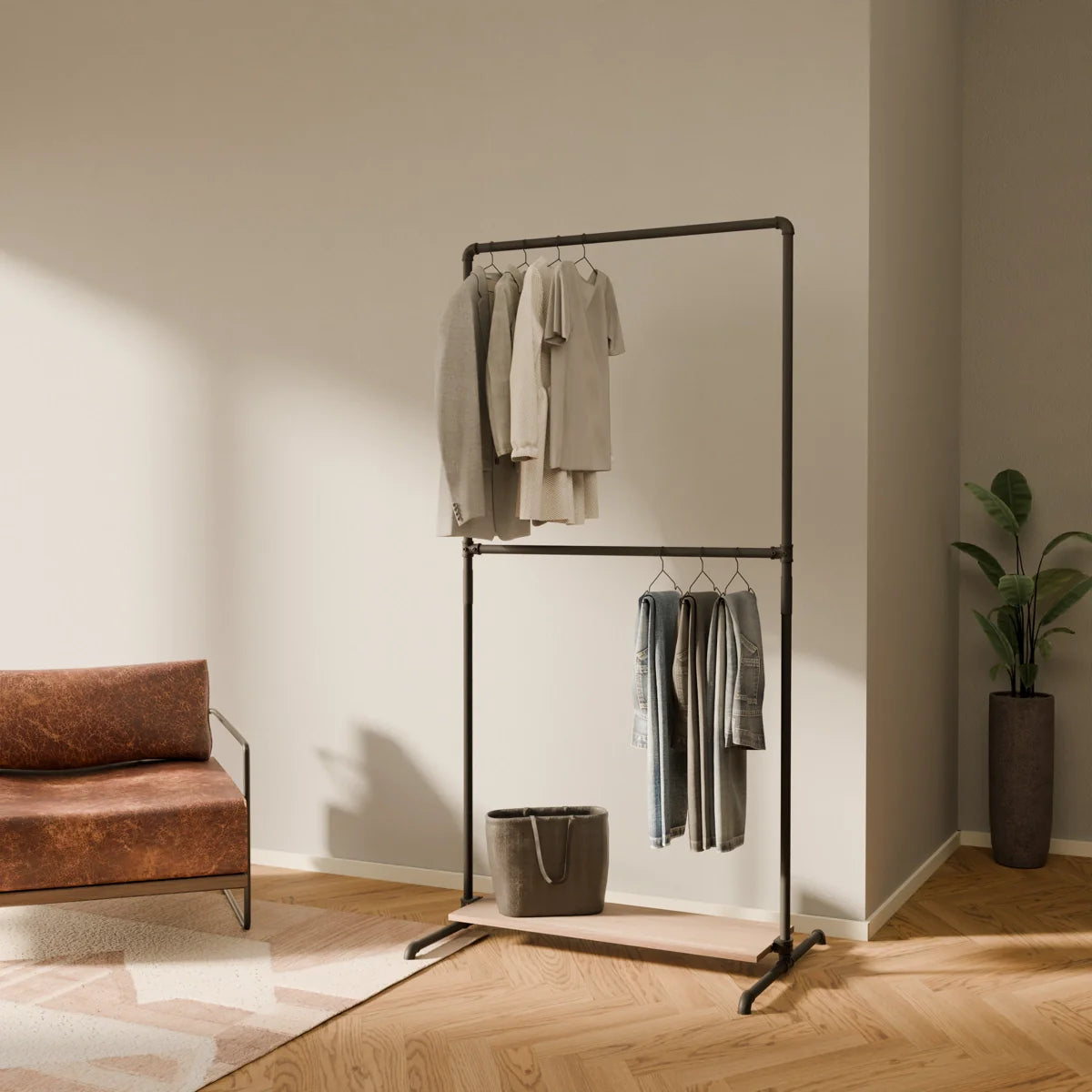 LAS 1 OAK – 1 estante | Perchero con tabla