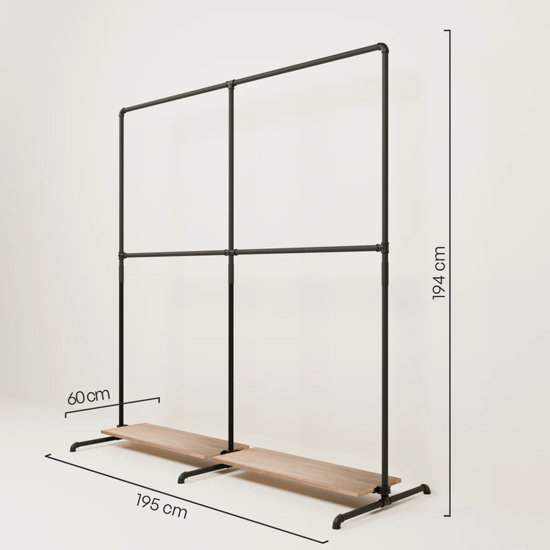 LAS 2 OAK – 2 estantes | Perchero con estante de madera