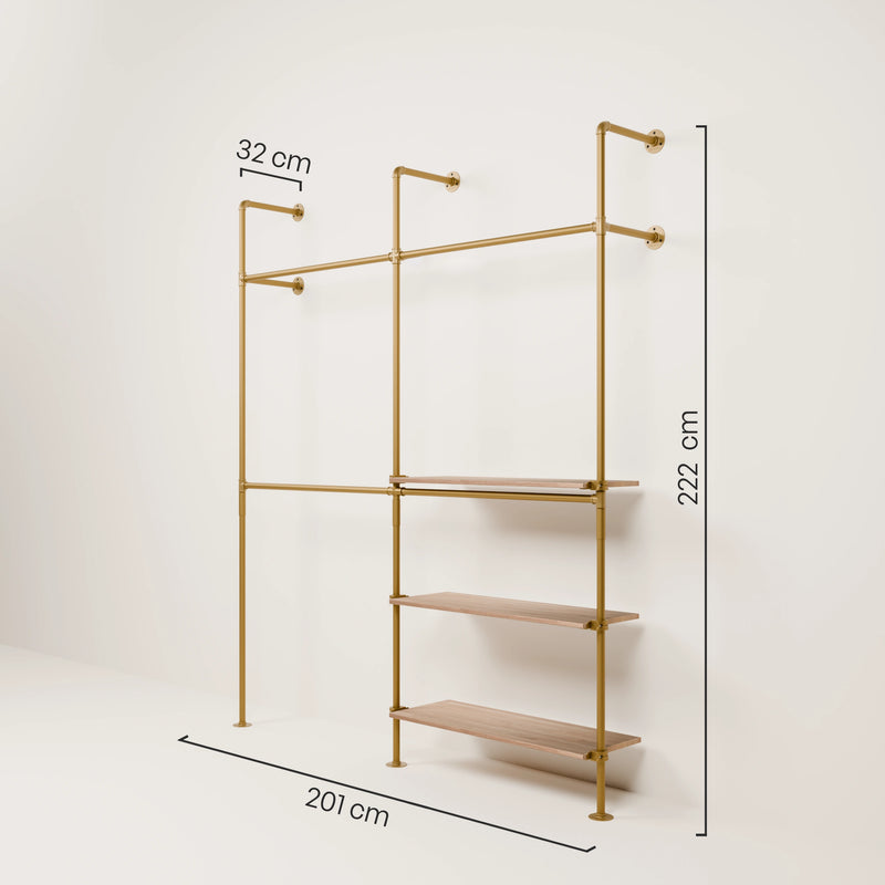 KIM DOUBLE 2 OAK – 3 estantes derecho | oro