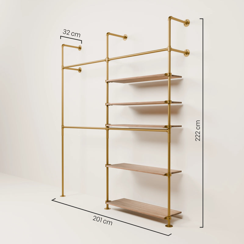 KIM DOUBLE 2 OAK – 5 estantes derecho | oro