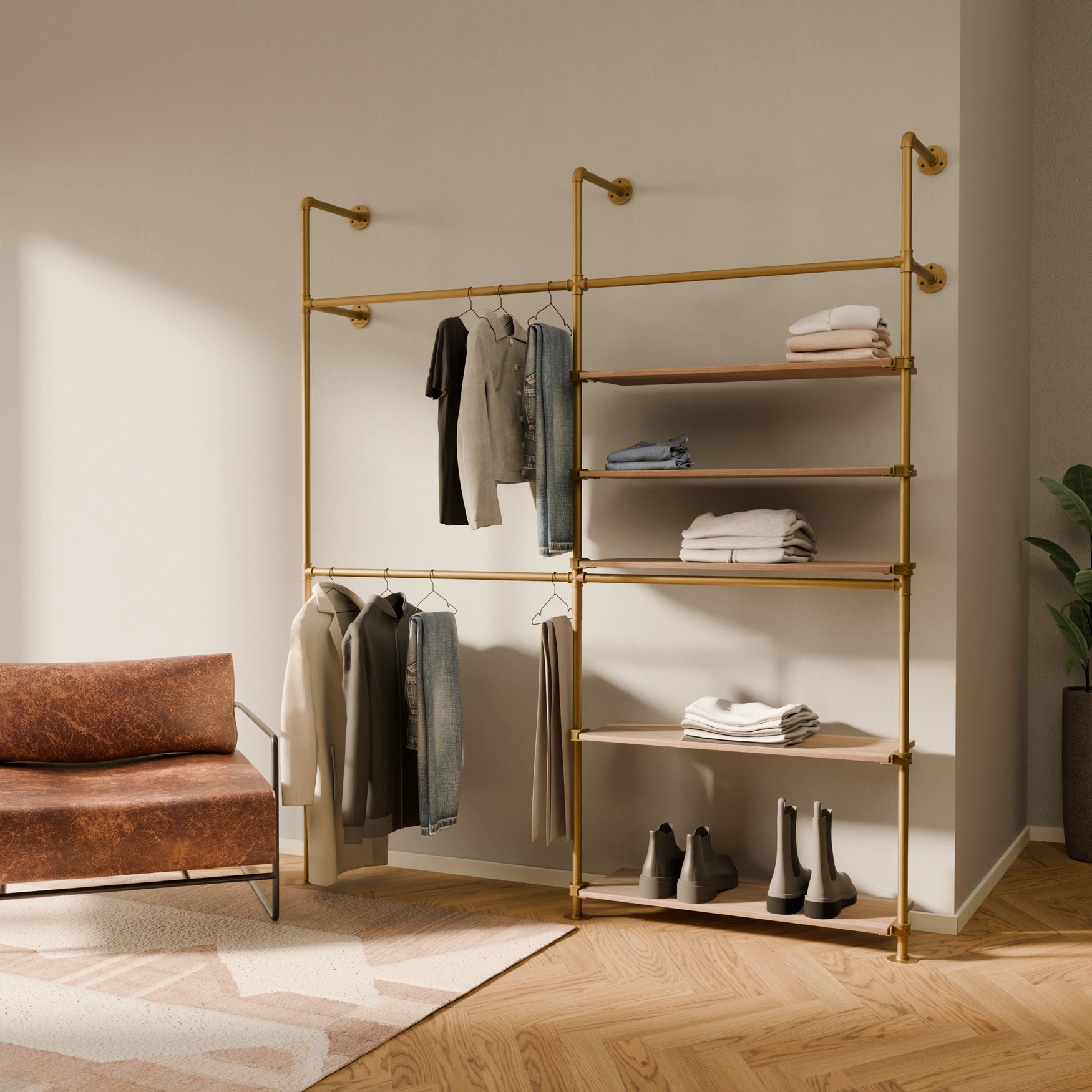 KIM DOUBLE 2 OAK – 5 estantes derecho | oro