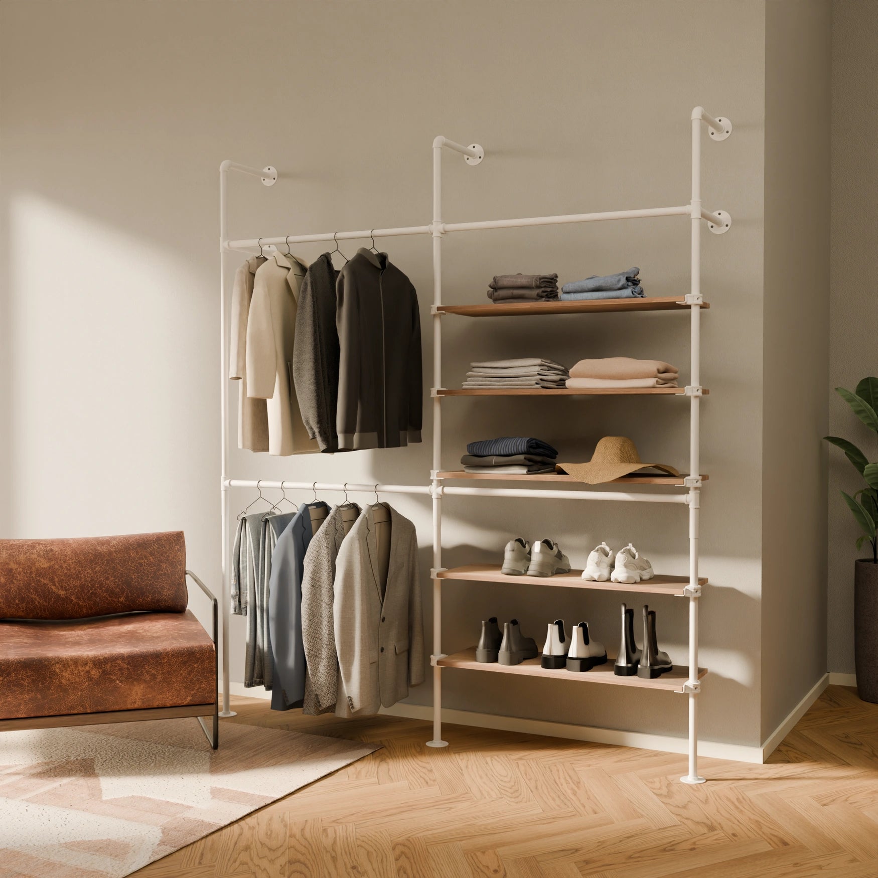 KIM DOUBLE 2 OAK – 5 estantes derecho | blanco