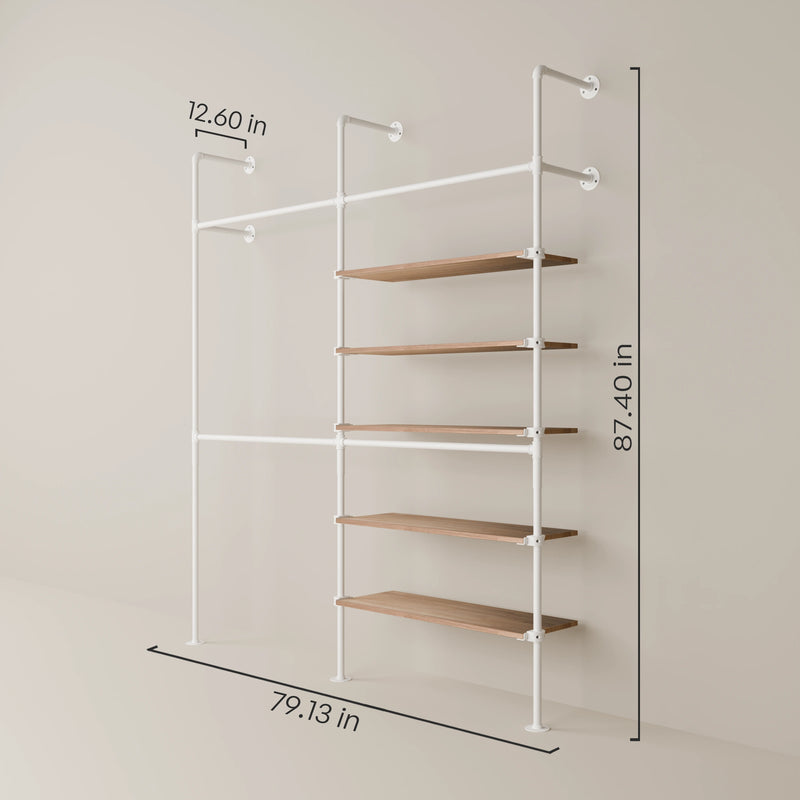 KIM DOUBLE 2 OAK – 5 estantes derecho | blanco