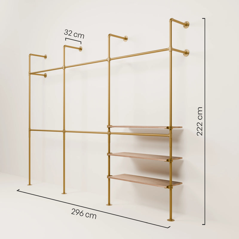 KIM DOUBLE 3 OAK – 3 estantes derecho | oro