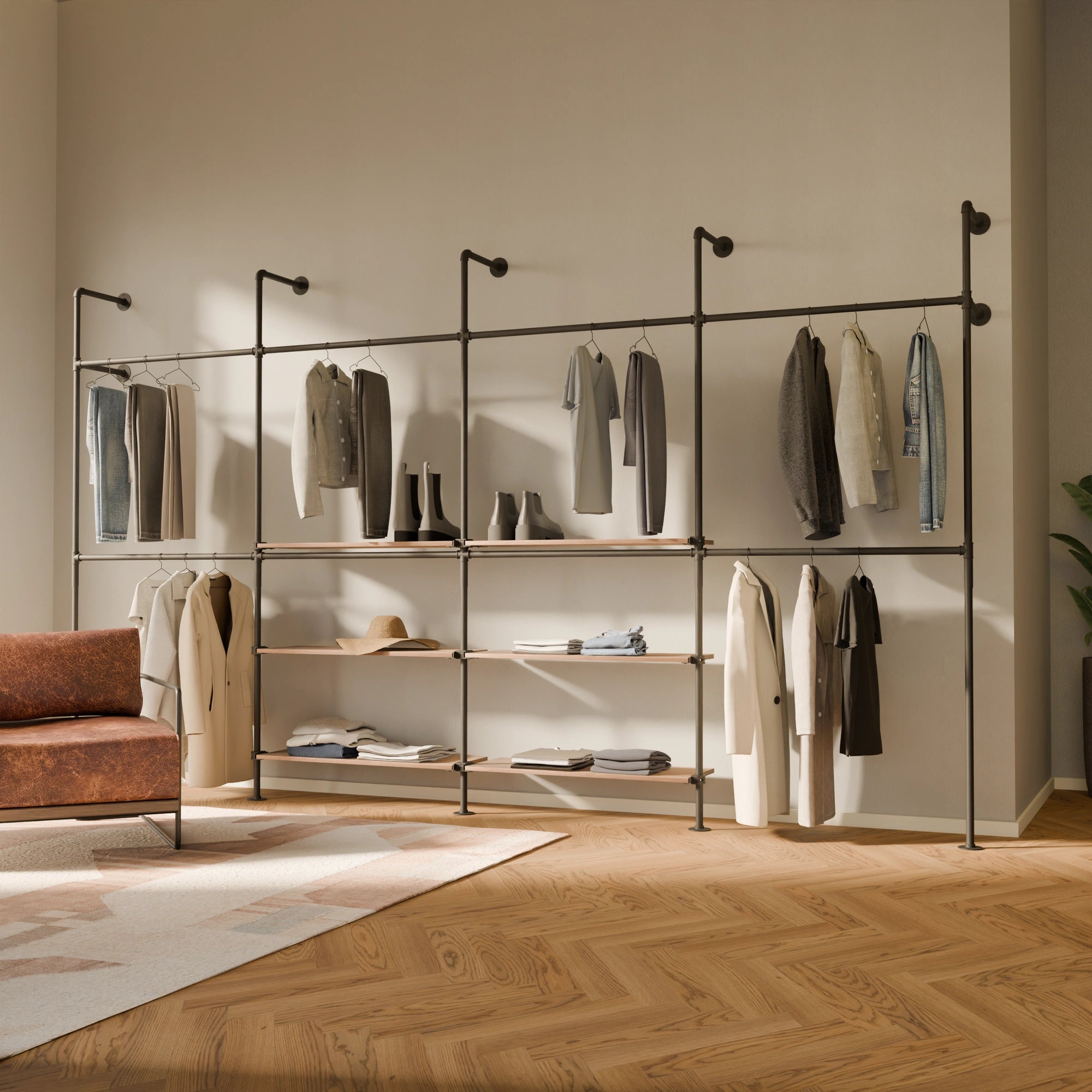 KIM DOUBLE 4 OAK –  6 shelves in the centre