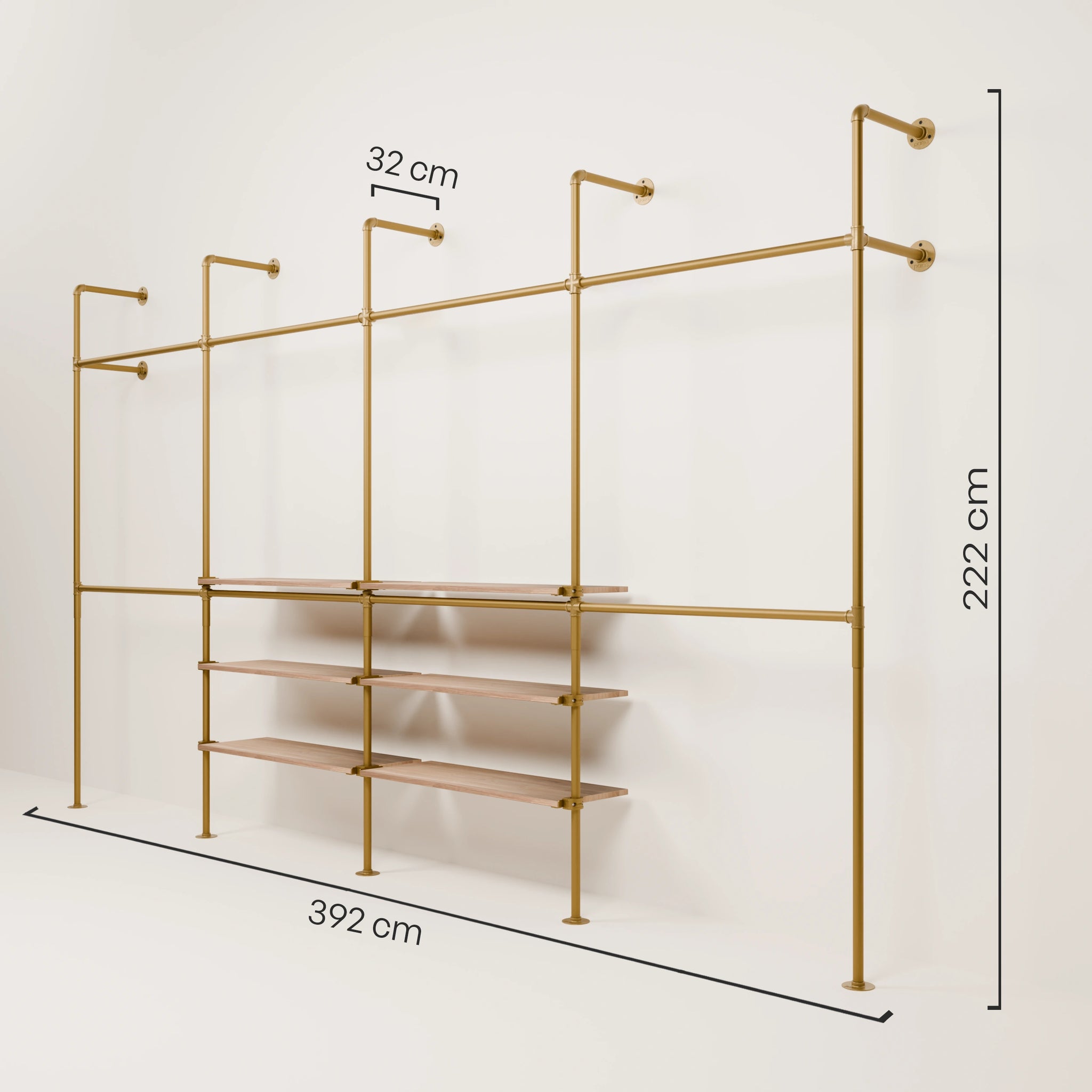 KIM DOUBLE 4 OAK –  6 shelves in the centre | gold